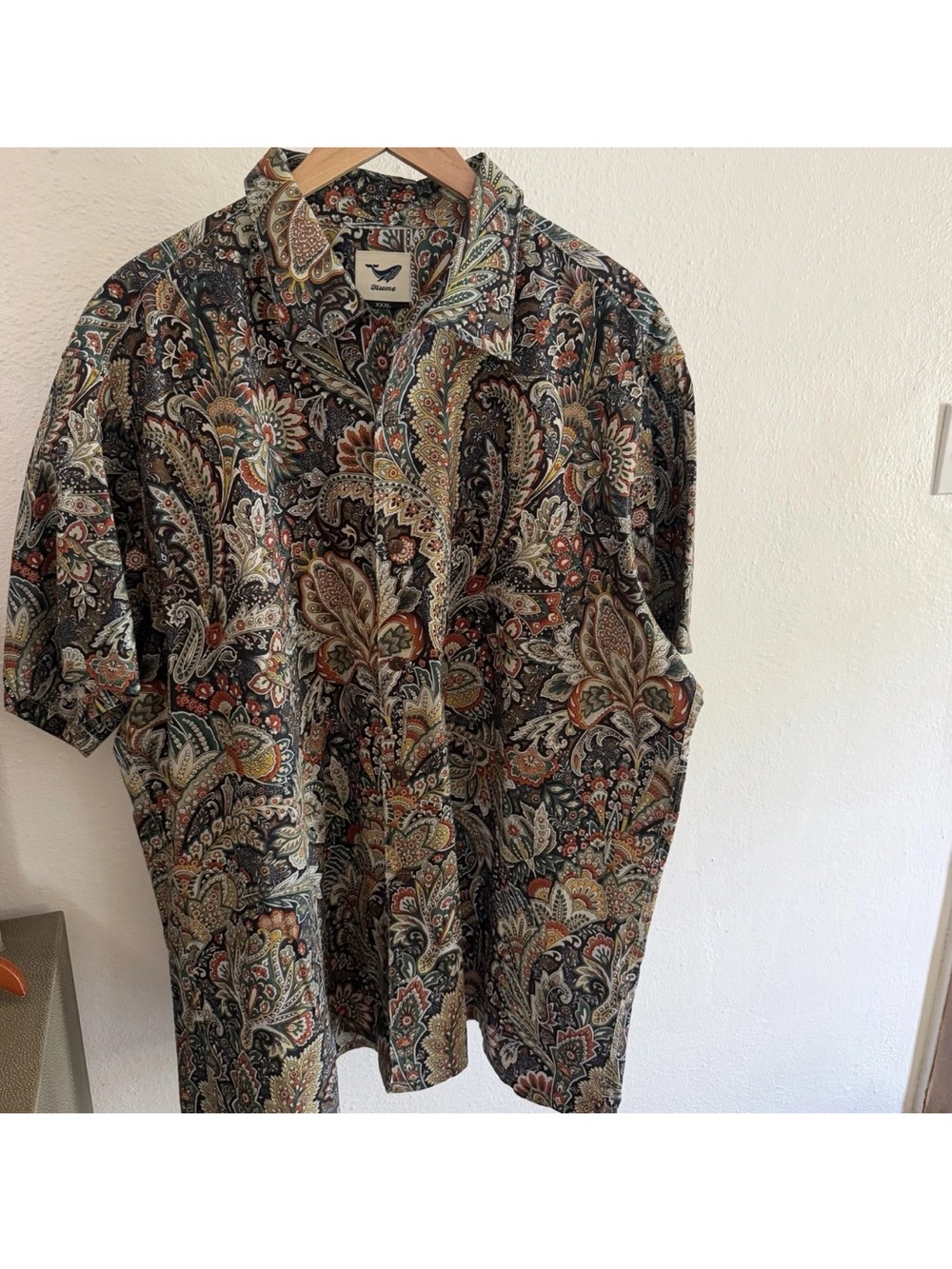 Yiume Men’s XXXL Paisley Floral Short Sleeve Button Up Shirt 100% Cotton